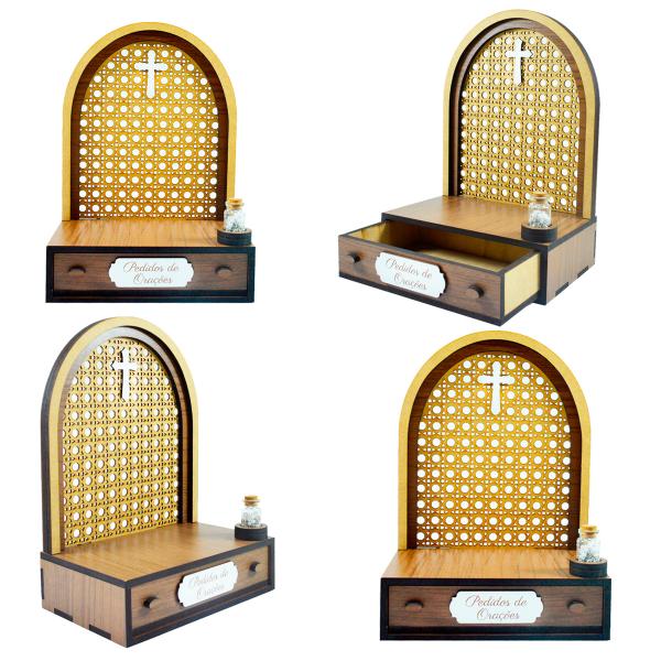 Altar com gaveta de pedidos de Oração Nossa Senhora das Medalhas + Terço Grátis na garrafinha