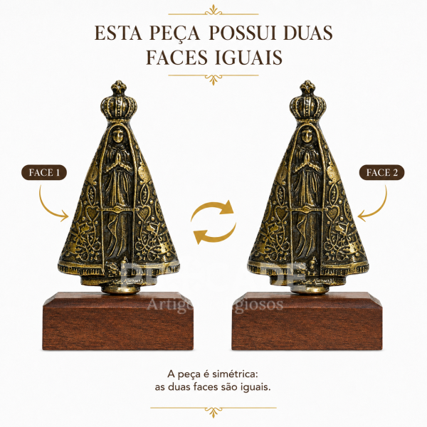 Nossa Senhora Aparecida em Metal com Base em Madeira Rústica 07 cm