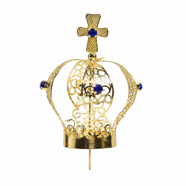 Coroa para Imagens Sacras – Metal Dourado com Pedras Azuis – 40 mm