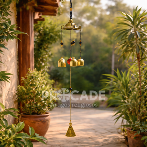 Sino dos Ventos Nossa Senhora Aparecida 5 Sinos em Metal 55cm – Peça Decorativa Premium para Ambientes Externos