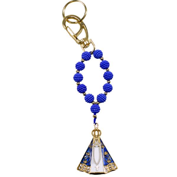 Chaveiro luxo de Nossa Senhora Aparecida azul com mosquetão