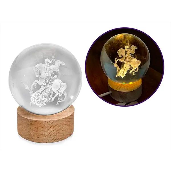 Luminária Cristal 3D de mesa São Jorge USB