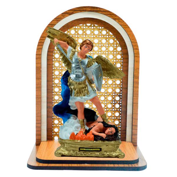 Aparador Oratório com São Miguel Arcanjo branco com azul 20 cm.