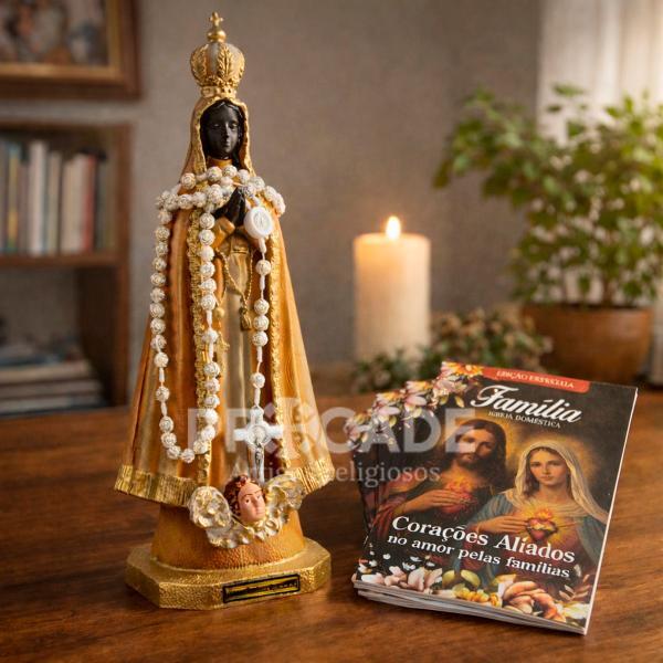 Nossa Senhora Aparecida 39cm + Terço e Livro GRÁTIS (Kit Completo)