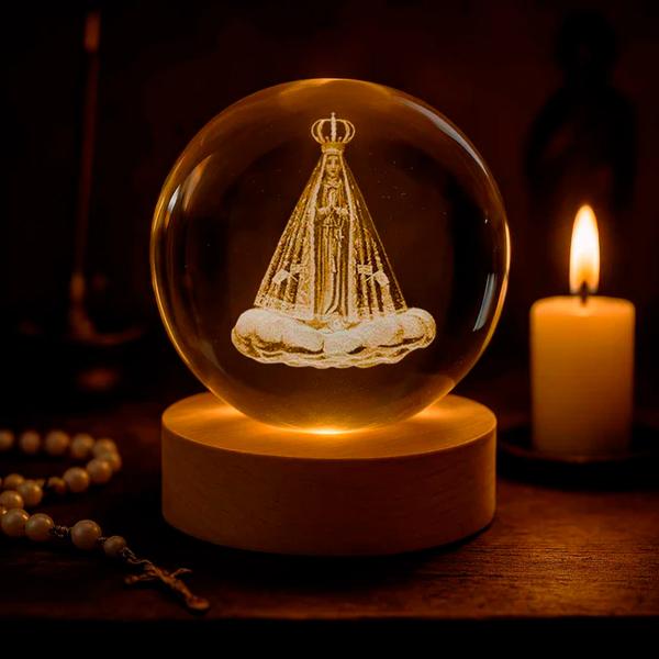 Luminária Cristal 3D de mesa  de Nossa Senhora Aparecida 80 mm USB