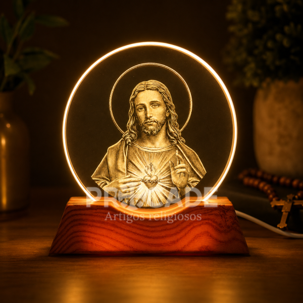 Luminária LED Slim Laser USB 10cm – Sagrado Coração de Jesus