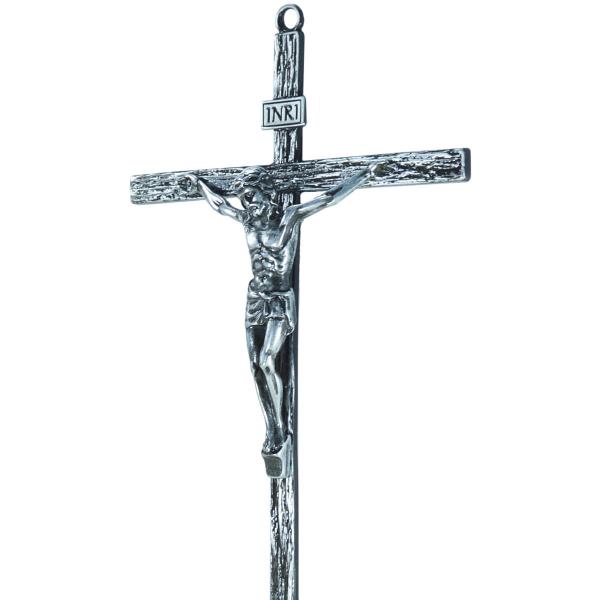 Crucifixo em Metal Fino de parede 25 cm Prata velha