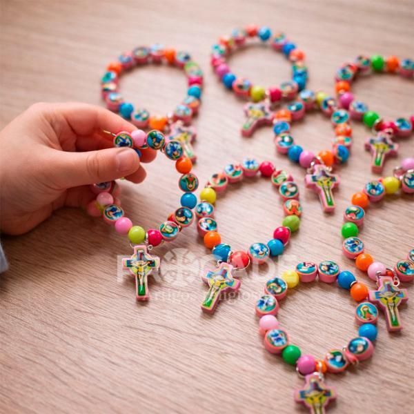 Kit com 12 Pulseiras Infantis Santinhos de Deus Coloridas