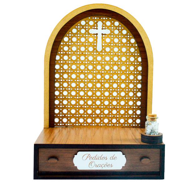 Altar com gaveta de pedidos de Oração Nossa Senhora do Carmo 22 cm + Terço Grátis na garrafinha