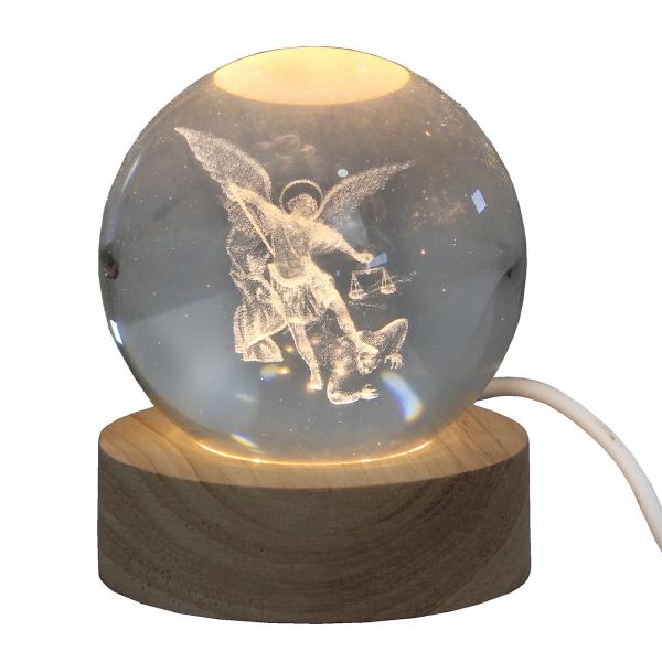 Luminária Cristal 3D de mesa de São Miguel Arcanjo USB