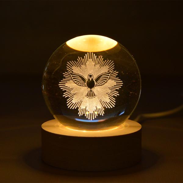 Luminária Cristal 3D de mesa do Divino Espirito Santo 80 mm USB