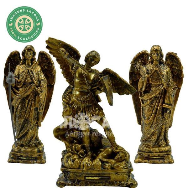 Os três Arcanjos Estilo Ouro Velho 23 Cm-São Miguel, São Rafael e São Gabriel