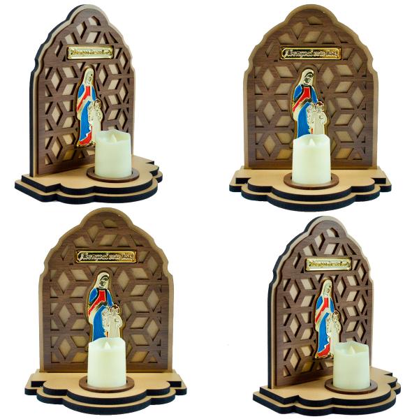 Kit - Oratório do Senhor Jesus de Maria Passa na Frente com Vela Eletrônica 19 Cm x 16 Cm (04 Unidades)