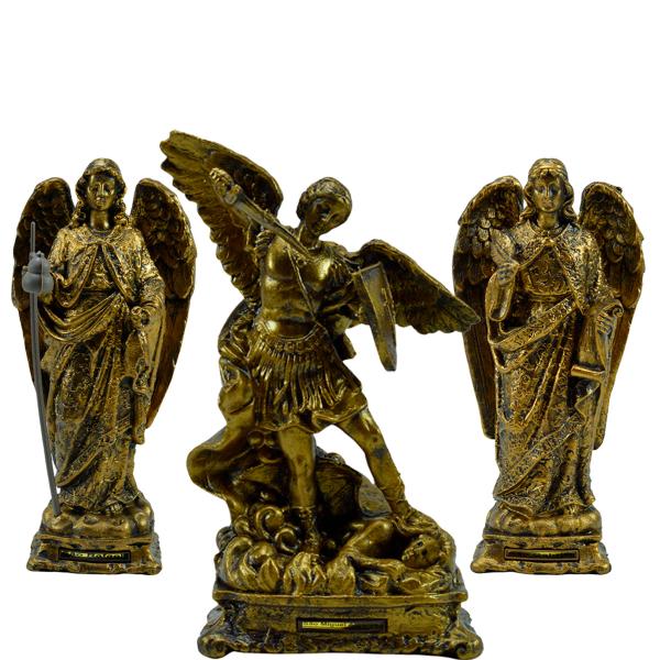 Os três Arcanjos Estilo Ouro Velho 23 Cm-São Miguel, São Rafael e São Gabriel