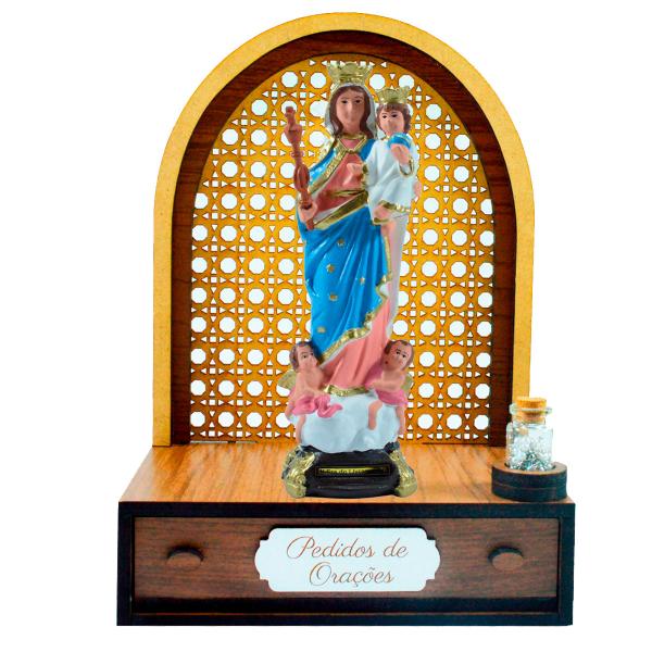 Altar com gaveta de pedidos de Oração Nossa Senhora do Livramento 21cm  + Terço Grátis.