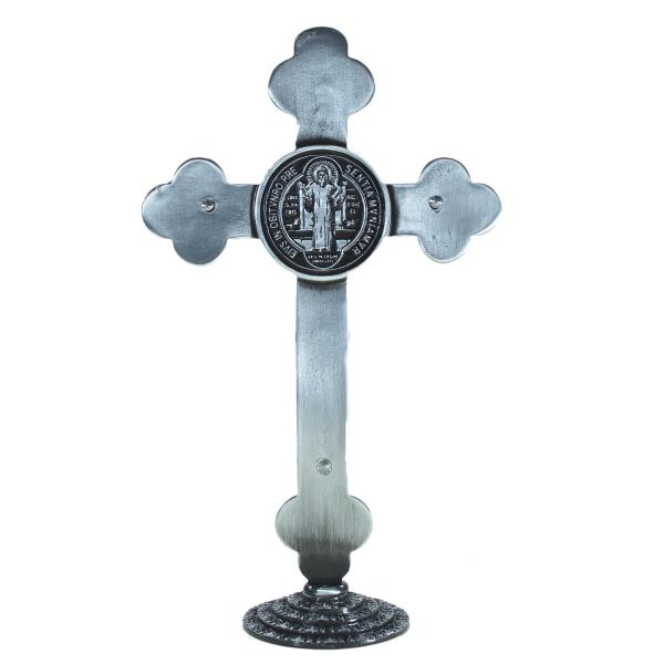 Crucifixo INRI em Metal  com Base 23 cm - Prata velha