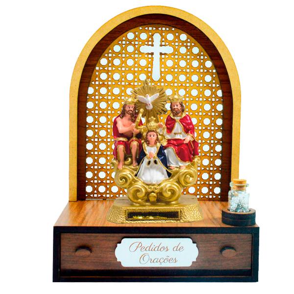 Altar com gaveta de pedidos de Oração Divino Pai Eterno 16 cm + Terço Grátis na garrafinha.