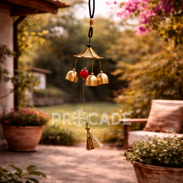 Sino dos Ventos Decorativo Aparecida 40 CM 3 Sinos em Metal – Peça Artesanal para Ambientes Externos