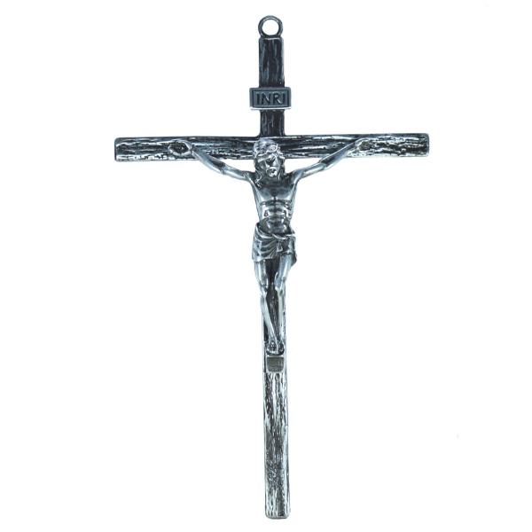 Crucifixo em Metal Fino de parede 25 cm Prata velha