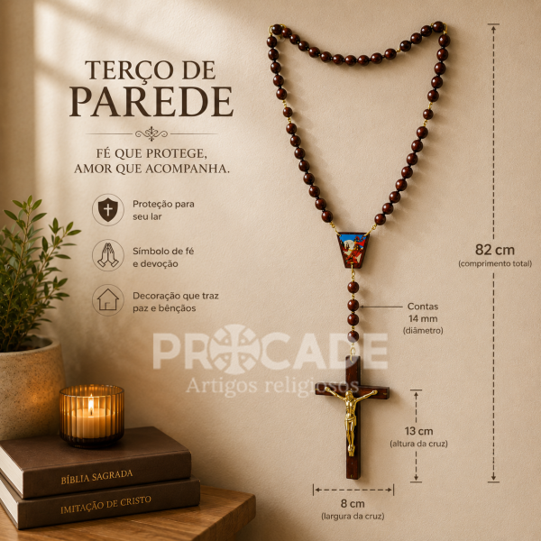 Terço de Parede em Madeira com Crucifixo – 82cm