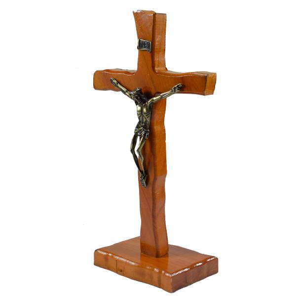 Cruz em Madeira de Demolição ondulada de mesa (27 CM)