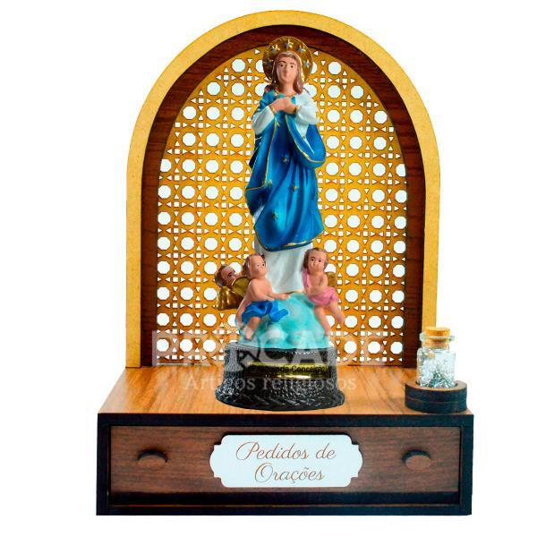 Altar com gaveta de pedidos de Oração Imaculada Conceição 22 cm + Terço Grátis na garrafinha