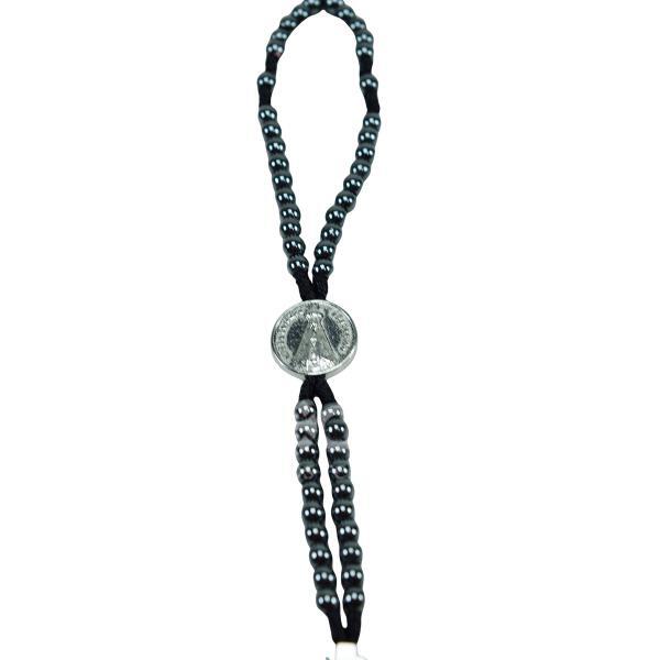 Terço Pulso Hematita Natural Nossa Senhora Aparecida com contas 5 mm (12 UNIDADES)