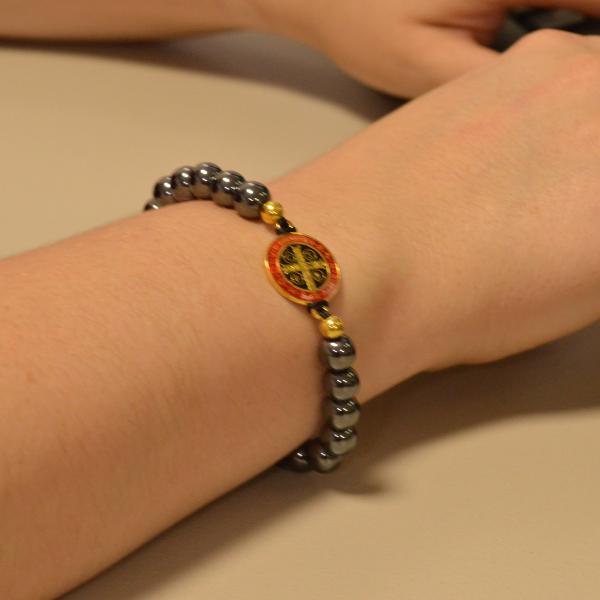 Pulseira São Bento em Pedra Hematita 08 mm (12 Un)