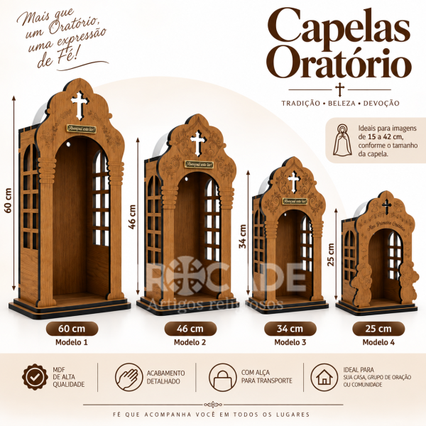 Kit Capelas Oratório em MDF – 4 Tamanhos – 25, 34, 46 e 60 cm