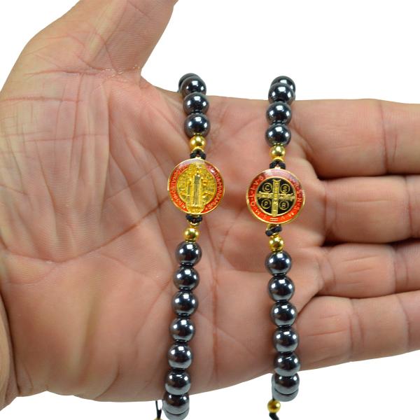 Pulseira São Bento em Pedra Hematita 08 mm (12 Un)