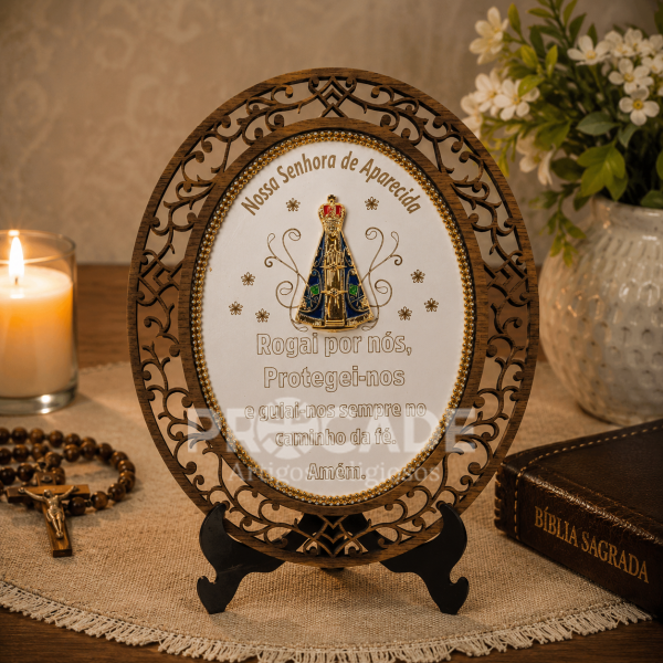 Mandala Nossa Senhora Aparecida em MDF com Aplique ABS e Detalhes em Strass – (4 Unidades)
