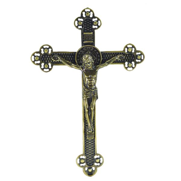 Crucifixo em Metal  Escamado de parede 23 cm - Ouro velho