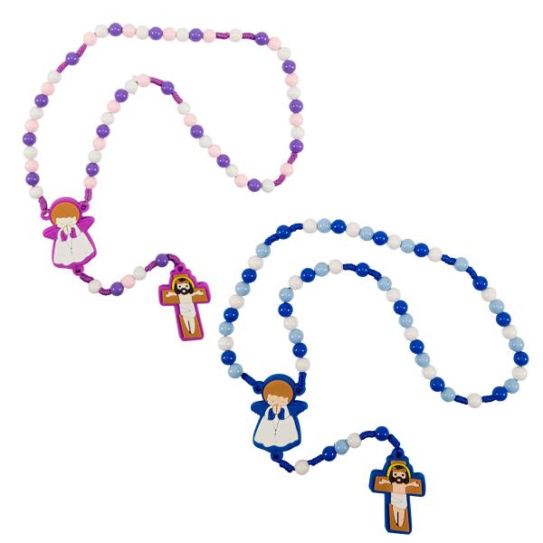Terço Infantil 8mm Emborrachado Anjinho Azul e Rosa (Dúzia-R$ 11,25)
