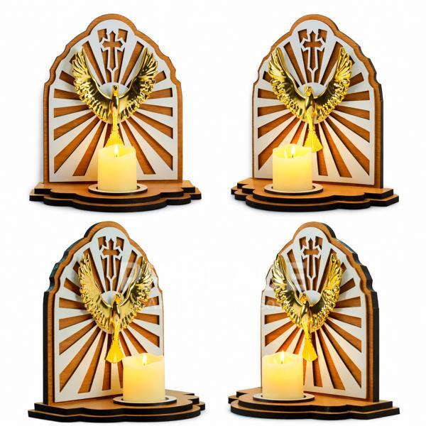 Kit 4 Oratórios Espírito Santo em MDF com Vela LED 