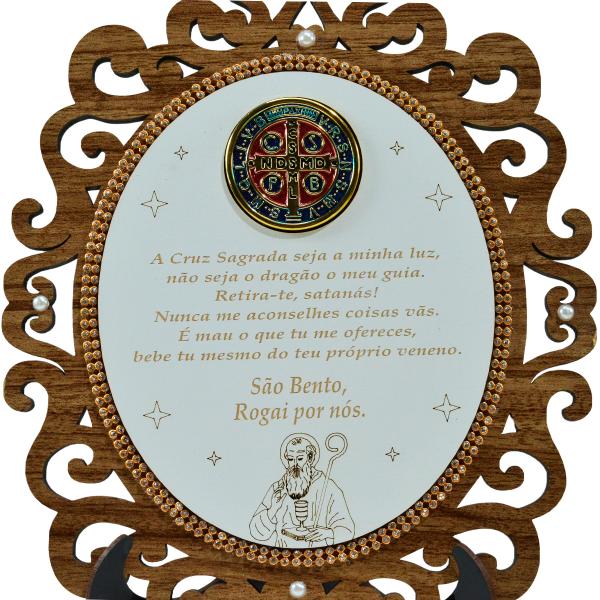 Kit-Mandala com Oração de São Bento com detalhes em ABS e Strass Balcão e Parede (04 unidades)