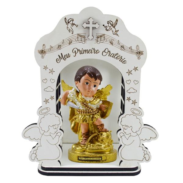 Oratório infantil com São Miguel bebe perolado (25 cm)
