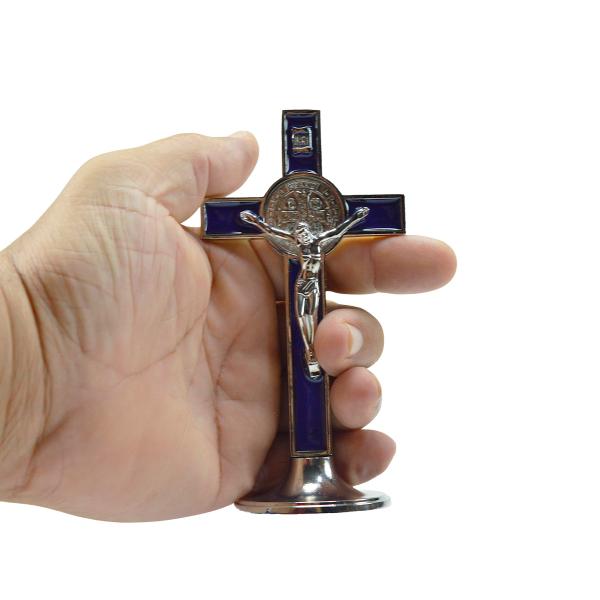 Cruz Metal Resinada luxo Azul 13 cm de mesa