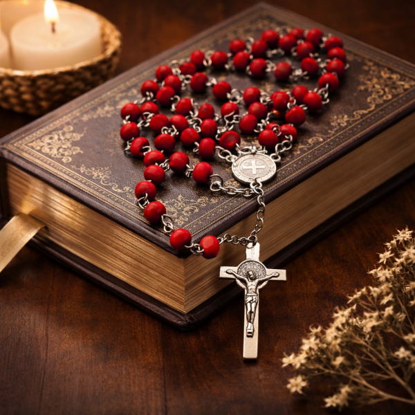 Terço Perfumado medalha de São Bento Bento com caixinha de acrílico .