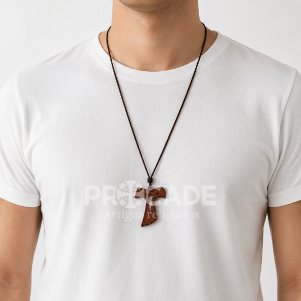 Kit 10 Cordões Cruz Tau Franciscana 4x3cm em Madeira
