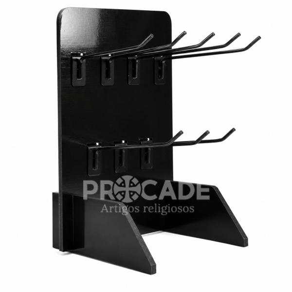 Expositor de Balcão em MDF com 7 Ganchos – Ideal para Santinhos de Painel e Acessórios 29x20 cm